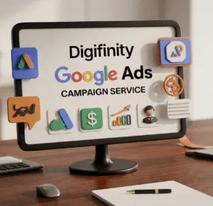 Digifinity Google Ads campaign service displayed on desktop workspace.