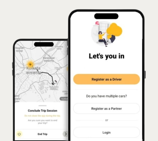 Cab app banner illustration showing ride booking and taxi service concept