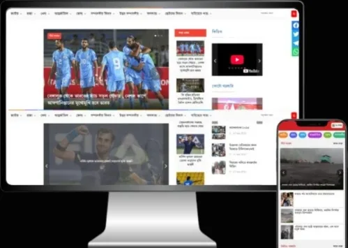 News Portal System website on desktop and mobile with sports headlines and video section