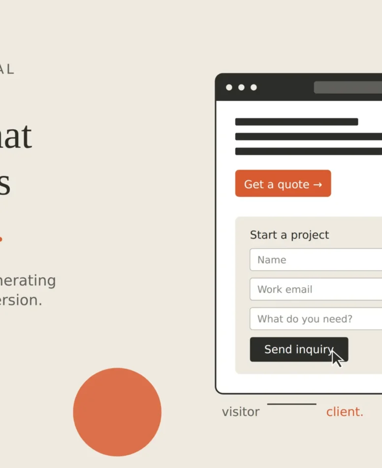 Digifinity Journal cover, "Websites that turn visitors into clients" with a lead gen form mockup.