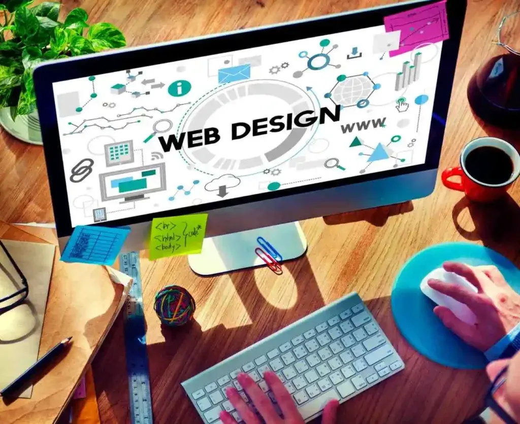 Web design mind map showing concepts: idea, research, creativity, logo, advertising, product.