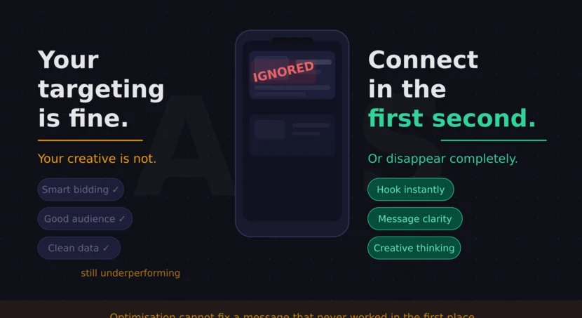 Ad creative ignored despite good targeting; message must hook instantly or be skipped