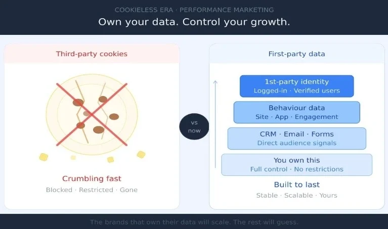 Third-party cookies vs first-party data marketing comparison graphic