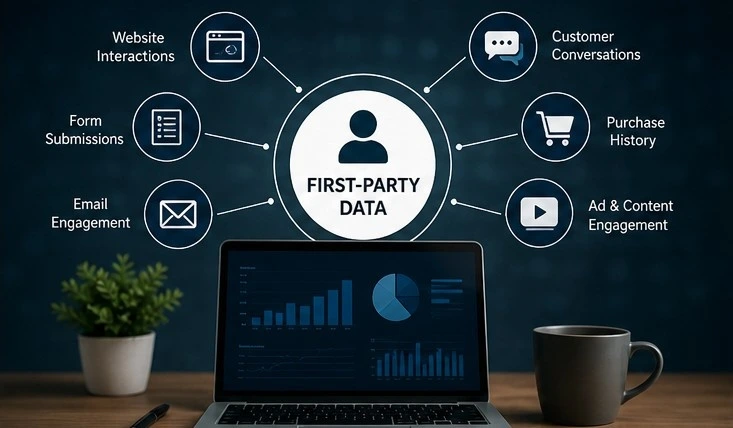 First-party data sources like website, email, purchases around laptop  