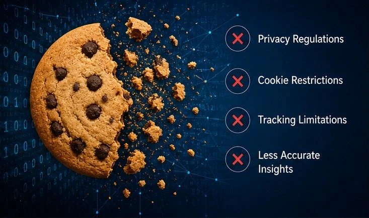Crumbling cookie showing privacy, tracking, and accuracy limitations 