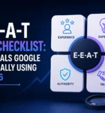 E-E-A-T SEO checklist showing experience, expertise, authority, and trust signals for ranking in Google 2026