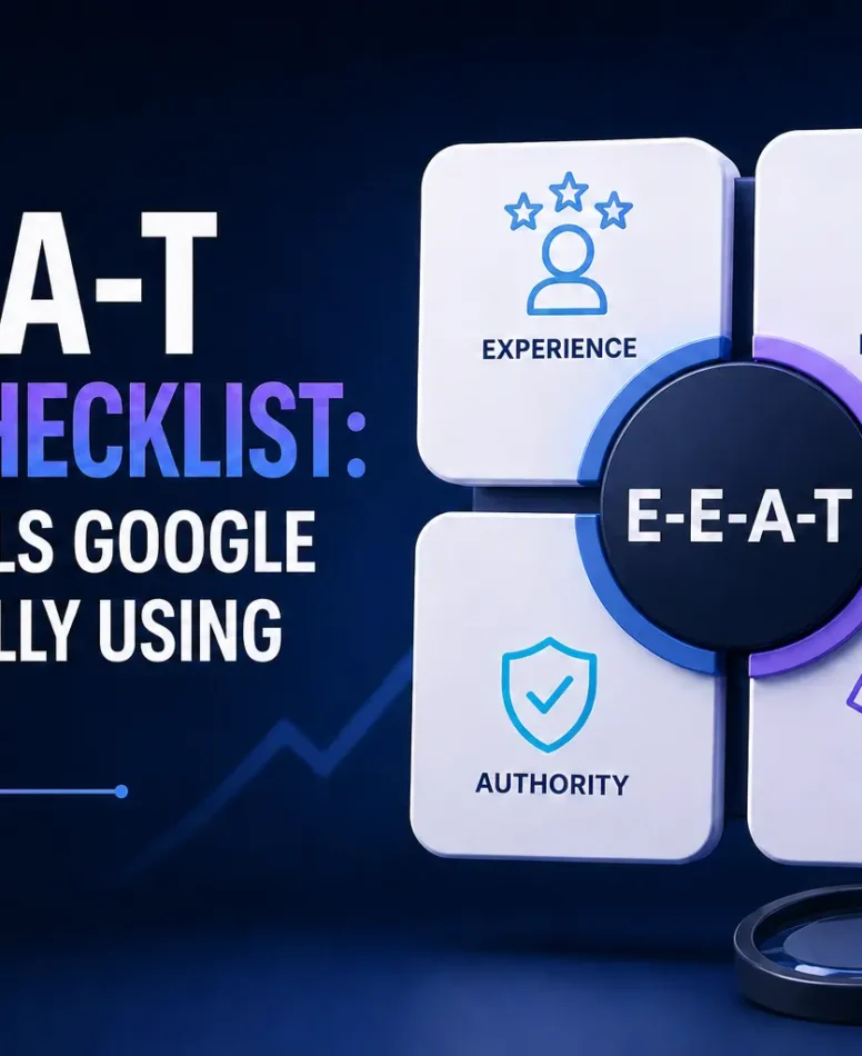 E-E-A-T SEO checklist showing experience, expertise, authority, and trust signals for ranking in Google 2026
