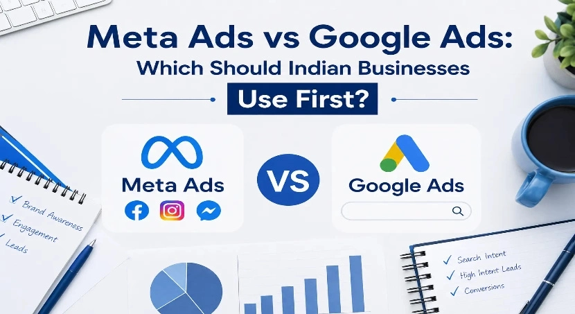 Meta Ads vs Google Ads performance marketing funnel comparison infographic 2026