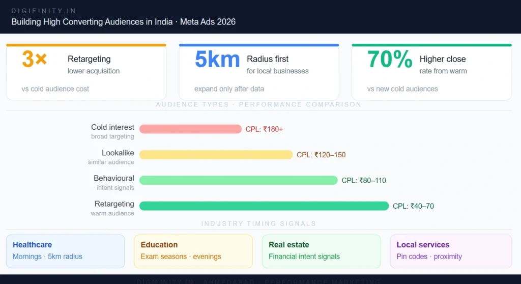 Meta Ads audience targeting and CPL comparison chart 