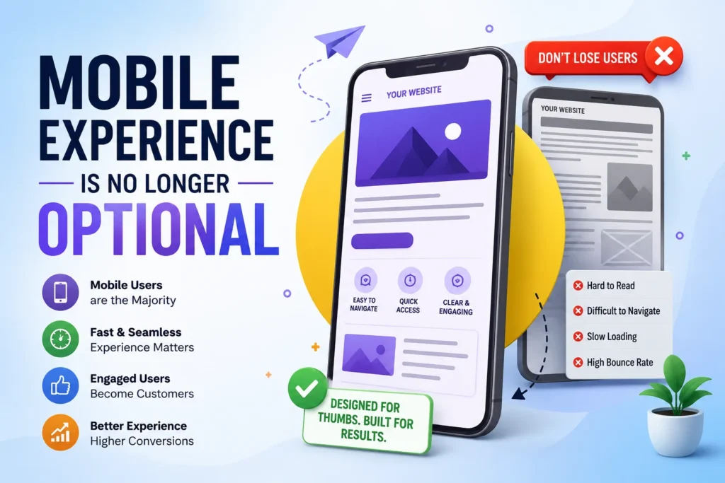 Mobile screen comparison highlighting good UX design versus a poorly built website