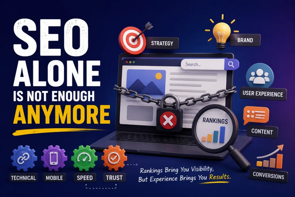 Padlocked website screen showing that SEO rankings alone don't ensure good results