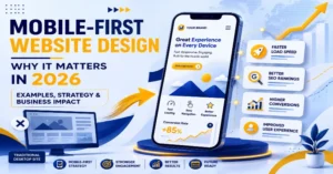 Mobile-first website design infographic showing why it matters for businesses in 2026