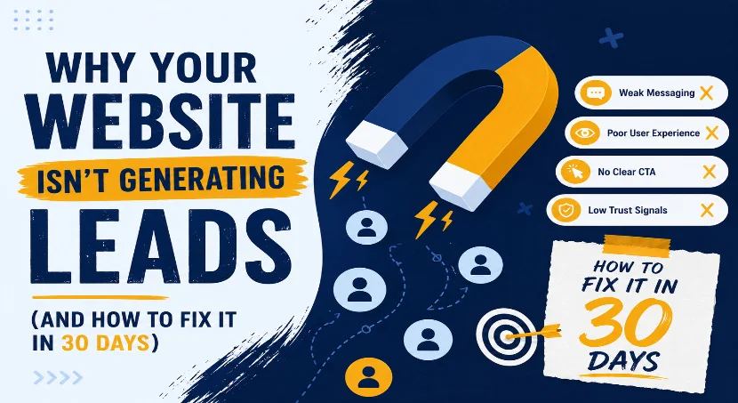 Magnet pulling visitor icons toward target, illustrating fixing website lead generation in 30 days