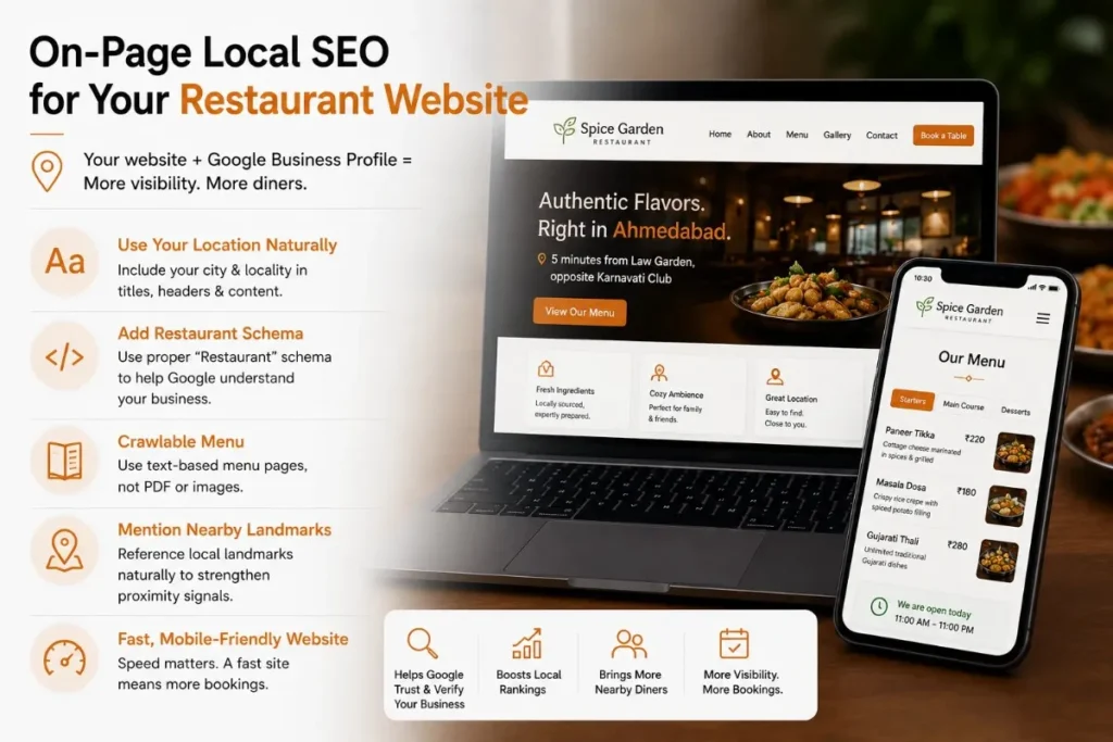 On-page local SEO checklist for restaurant websites in Ahmedabad
