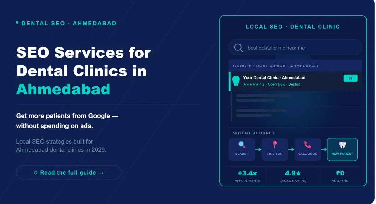 SEO services for dental clinics in Ahmedabad hero banner with local 3-pack