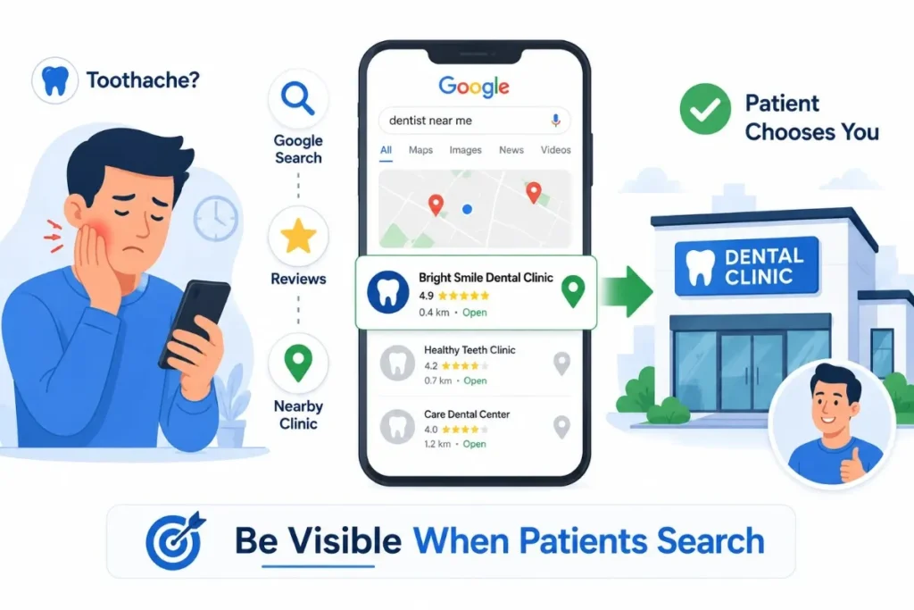 Patient journey from toothache to choosing a dental clinic via Google search 
