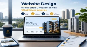 Real estate website on laptop screen showing modern, mobile-friendly design