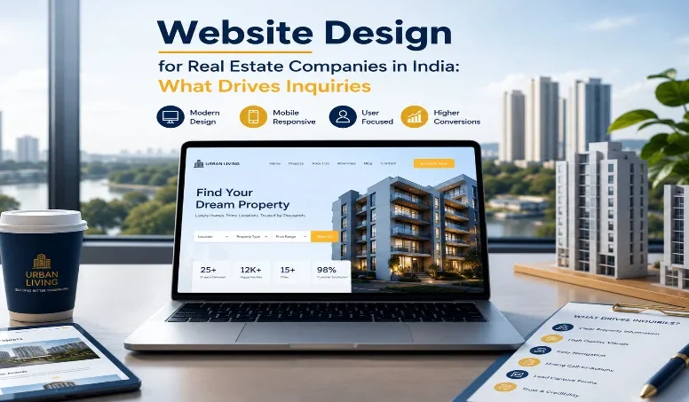 Real estate website on laptop screen showing modern, mobile-friendly design