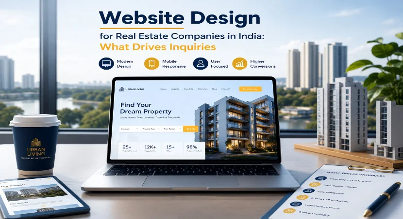 Real estate website on laptop screen showing modern, mobile-friendly design
