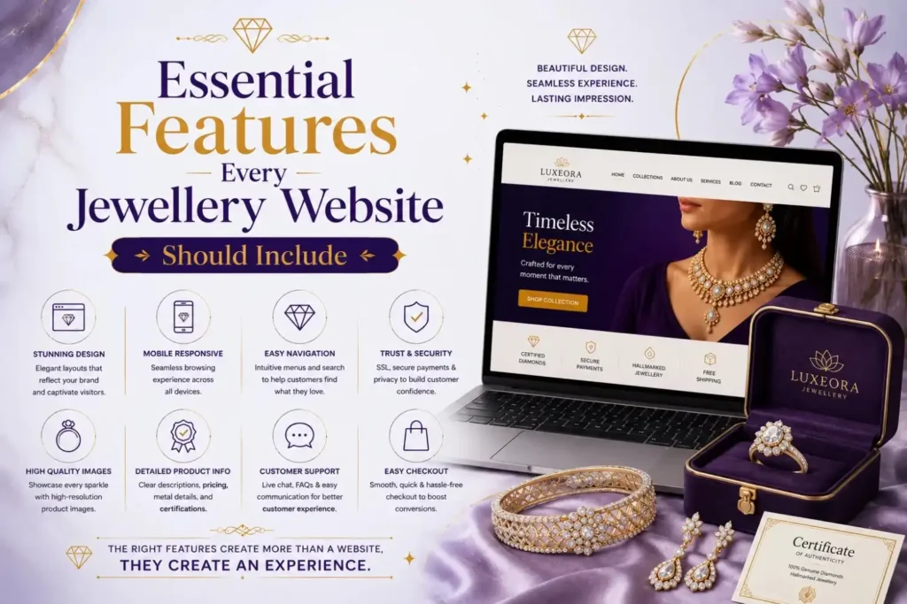 Essential features every jewellery website should include – laptop mockup with jewellery