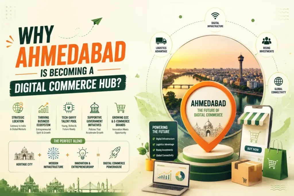 Infographic explaining why Ahmedabad is emerging as a digital commerce hub