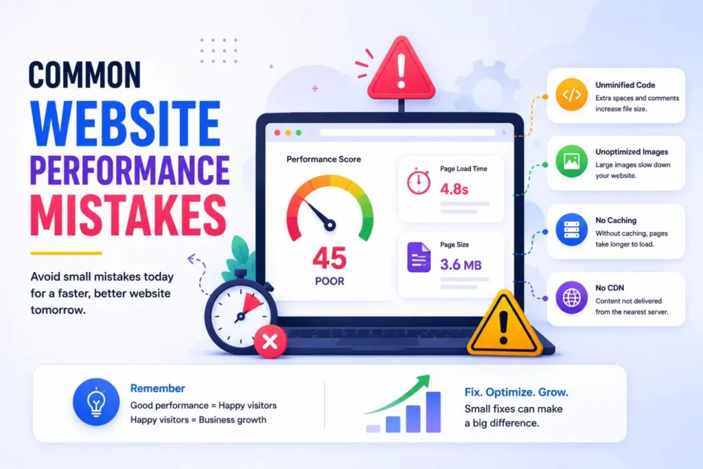 Infographic listing website mistakes that slow down page load time 