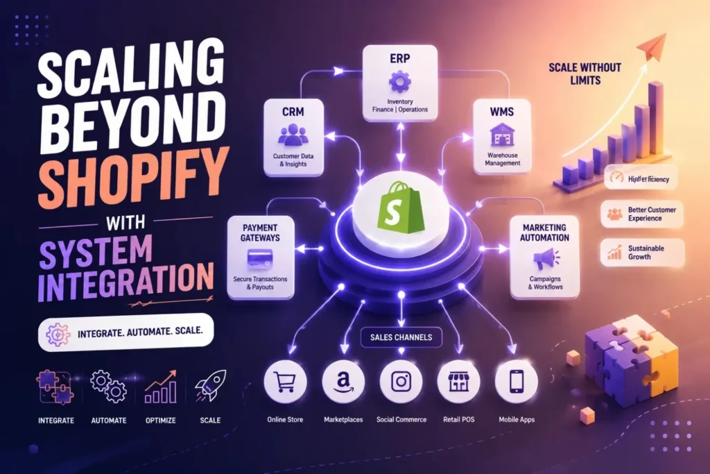 Diagram showing Shopify integration with CRM, ERP, WMS and marketing automation tools