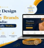 Website design for jewellery brands in India – laptop and phone mockups with gold jewellery