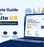 Website UX guide cover with laptop, phone mockups and Indian landmarks