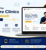 Laptop and mobile mockup of a clinic website with doctor's family photo
