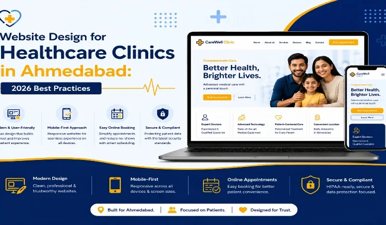Laptop and mobile mockup of a clinic website with doctor's family photo