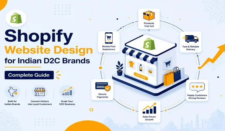 Shopify website design guide for Indian D2C brands with growth icons