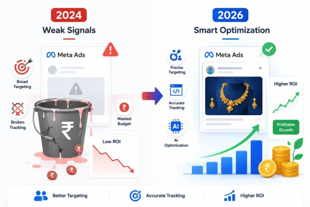 Meta Ads 2024 weak targeting vs 2026 smart optimisation for Indian ads