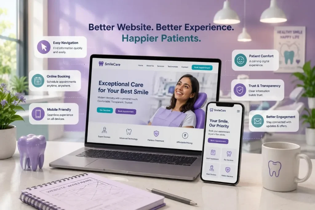 Dental website features: easy navigation, online booking, mobile-friendly design
