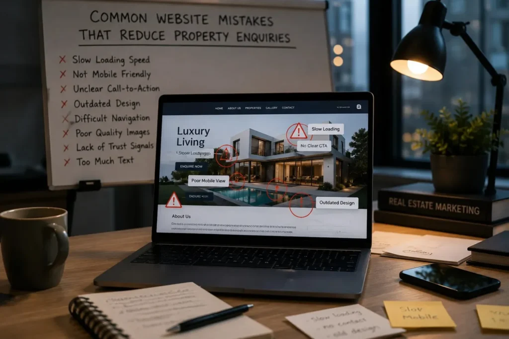 Real estate website flagged for slow loading, poor mobile view, and outdated design