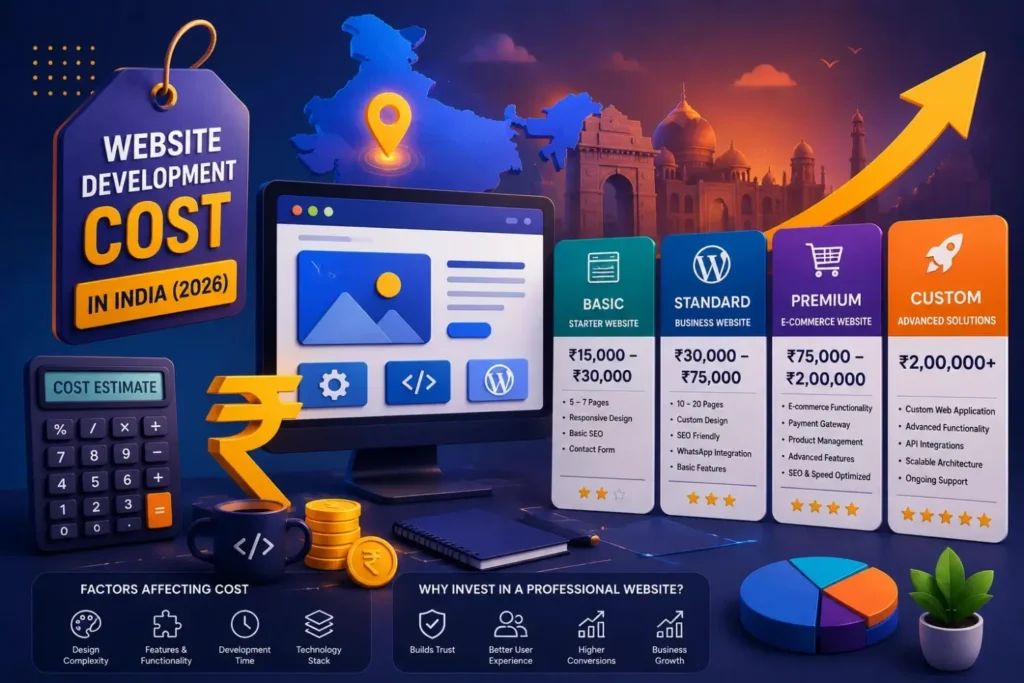 India 2026 pricing tiers for WordPress website development plans