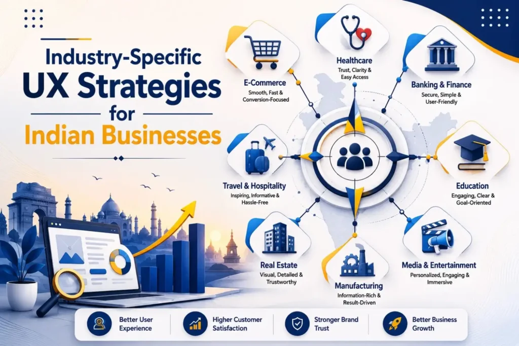 UX strategy wheel covering 8 industries for Indian businesses