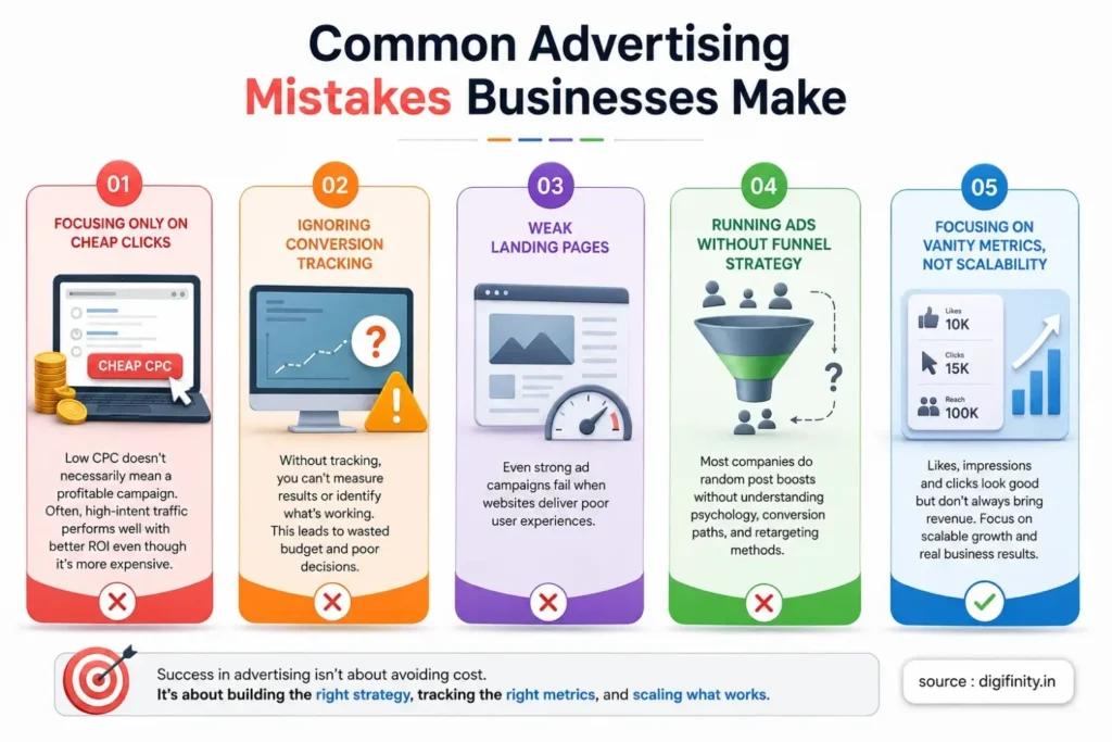 Infographic listing 5 common advertising mistakes businesses make
