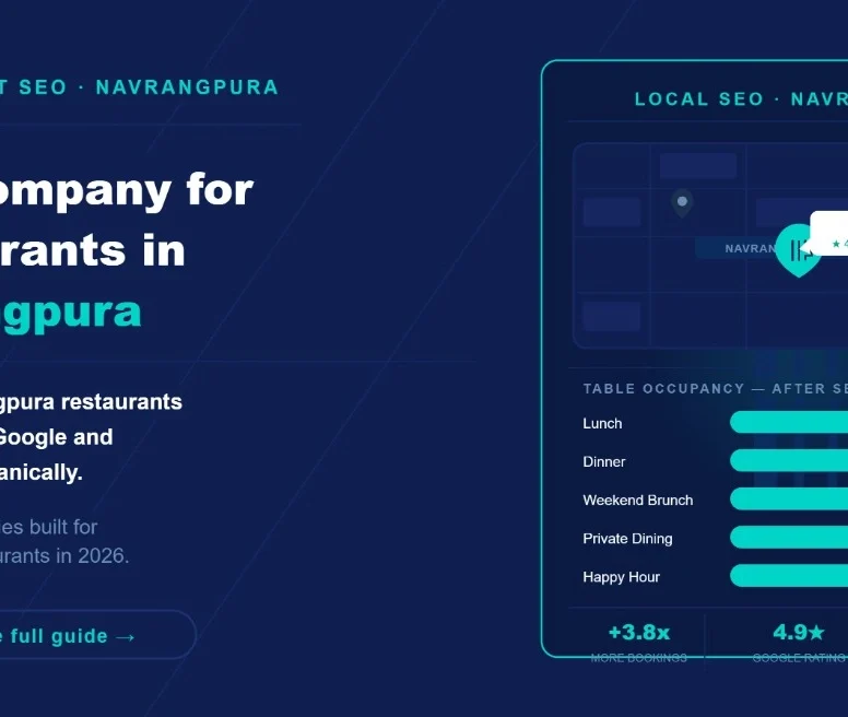 SEO company for restaurants in Navrangpura banner with local ranking dashboard
