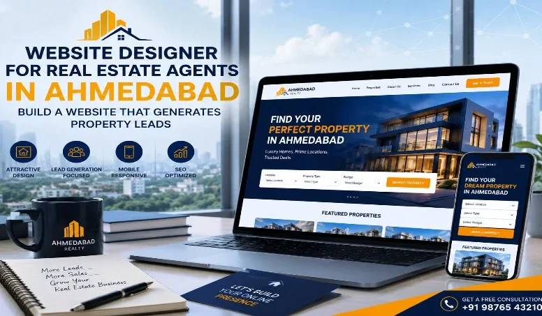 Real estate website design service in Ahmedabad shown on laptop and mobile