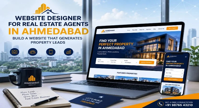 Real estate website design service in Ahmedabad shown on laptop and mobile
