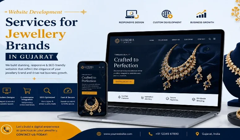 Website development services for jewellery brands in Gujarat, shown on devices
