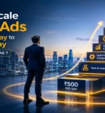 Infographic on scaling Meta Ads spend from ₹500 to ₹10,000 daily without losing ROAS