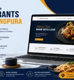Laptop and mobile mockup of a restaurant website design service in Navrangpura