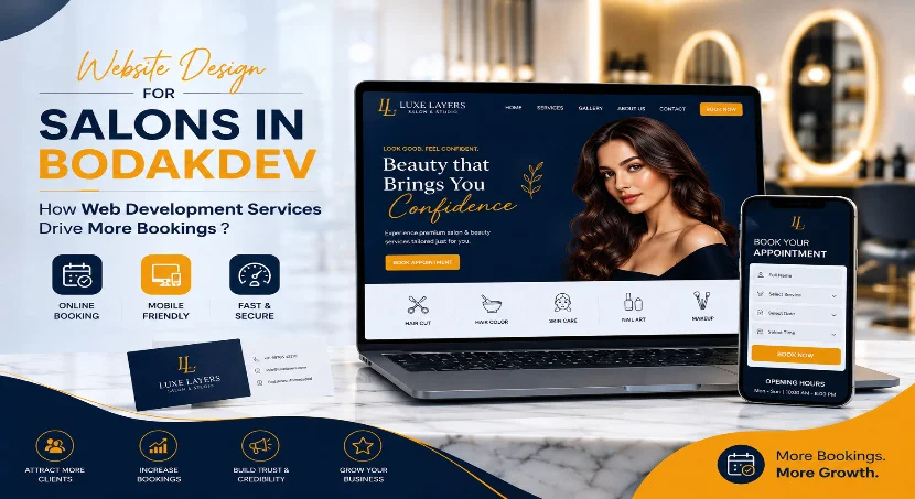 Website design services for salons in Bodakdev showing online booking demo