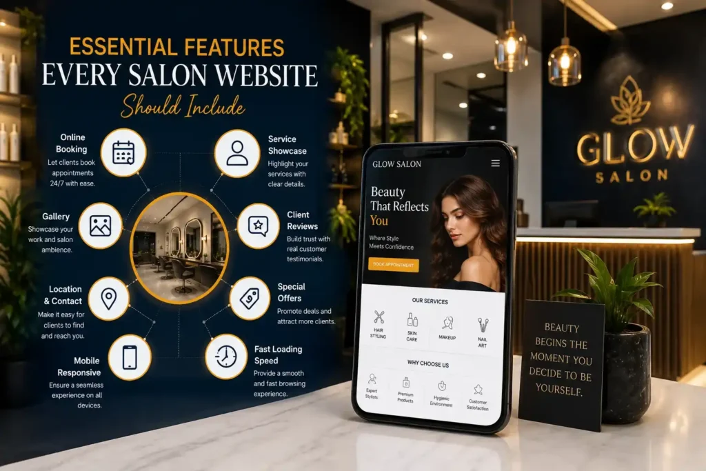 Infographic of essential features every salon website should include
