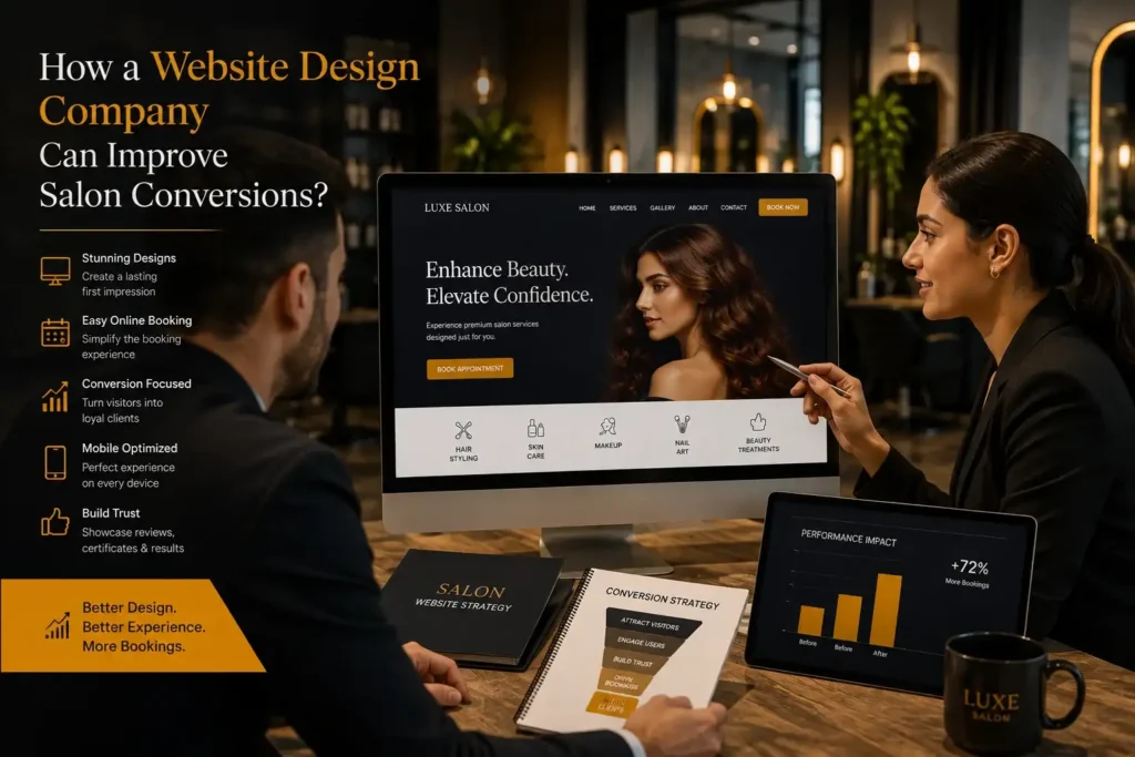 Team reviewing how website design improves salon booking conversions
