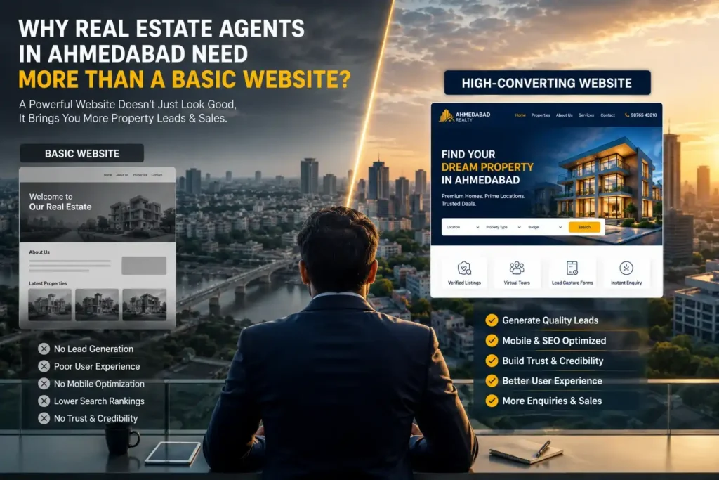Comparison of basic website vs high-converting real estate website design
