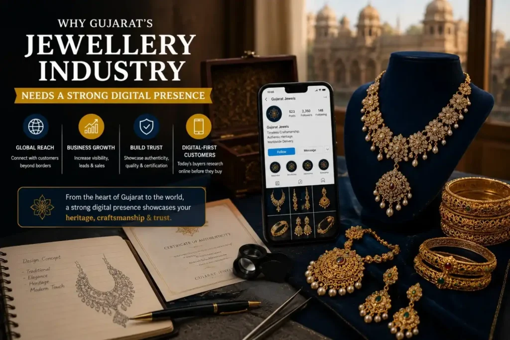 Gold jewellery with Instagram profile, showing need for digital presence