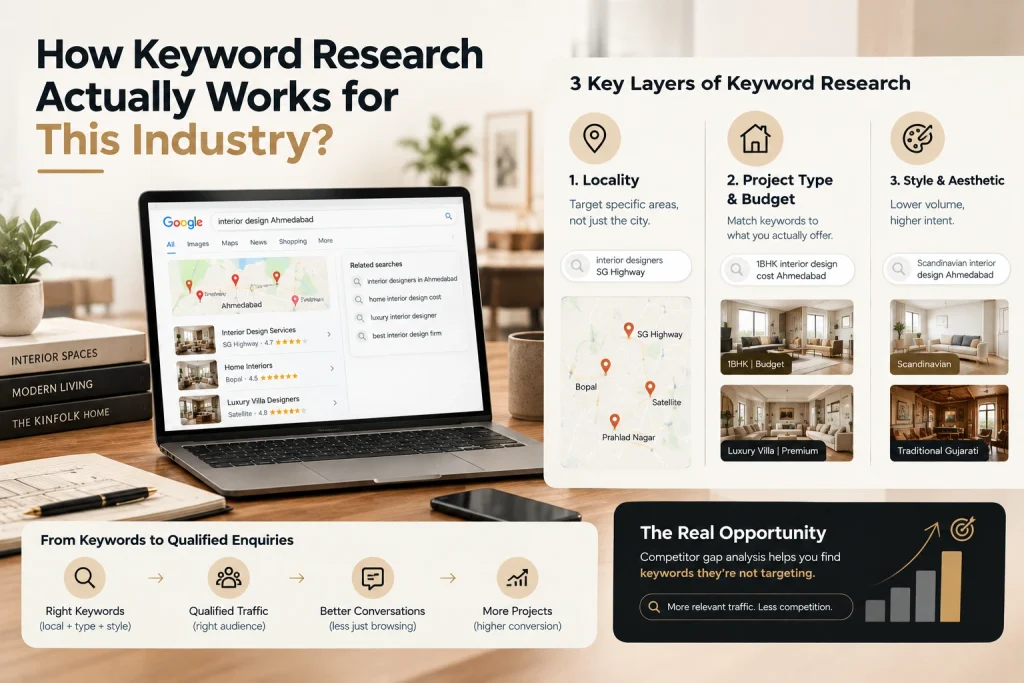 Keyword research layers for interior designer SEO: locality, project type, style